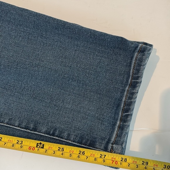 Good American crossover waist asymmetrical waist straight leg indigo blue jeans - Picture 9 of 16